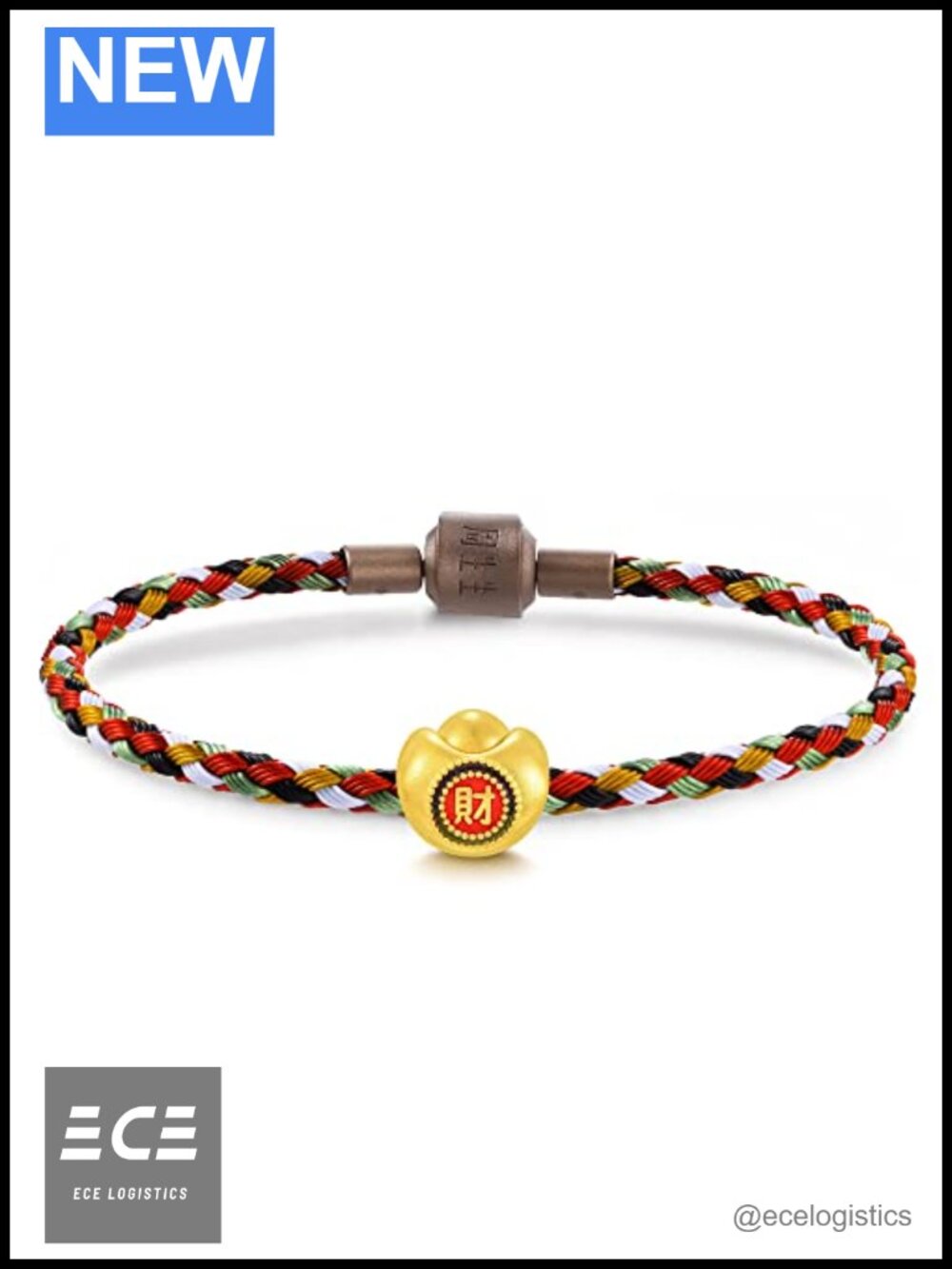 999 24K Solid Gold Yuanbao Charm Bracelet with Enamel Coating